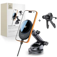 Tech-Protect V21 magnetický MagSafe držiak do auta na palubnú dosku a do mriežky ventilácie s bezdrôtovou nabíjačkou 25W Qi2.2 čierny