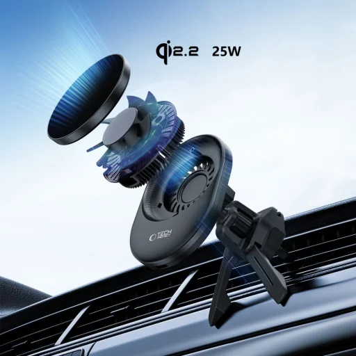 Tech-Protect V21 magnetický MagSafe držiak do auta na palubnú dosku a do mriežky ventilácie s bezdrôtovou nabíjačkou 25W Qi2.2 čierny - 8