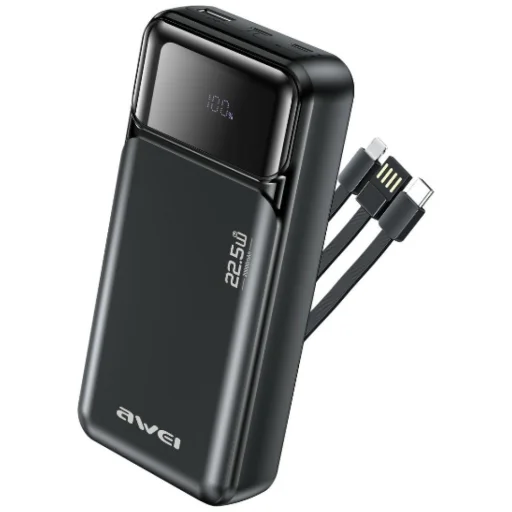 Awei PA-93 20000mAh 22,5W PD powerbanka 2x USB-C + kábel čierna - 1