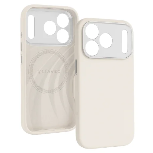 Liavec Silk Shield puzdro s kovovým rámom kamery pre iPhone 17 Pro Max béžové - 2