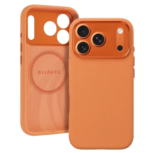 Liavec Silk Shield puzdro s kovovým rámom fotoaparátu iPhone 17 Pro Max oranžové puzdro - 1