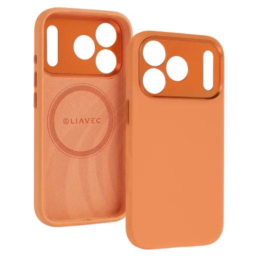 Liavec Silk Shield puzdro s kovovým rámom fotoaparátu iPhone 17 Pro Max oranžové puzdro - 2