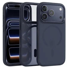 Puzdro Liavec Cloudy s kovovým rámom fotoaparátu na iPhone 17 Pro Max tmavomodré (tlačidlo ovládania fotoaparátu) puzdro