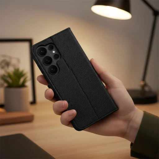 Samsung Galaxy A56 5G 4Card RFID knižkové puzdro proti krádeži z čiernej ekokože - 5