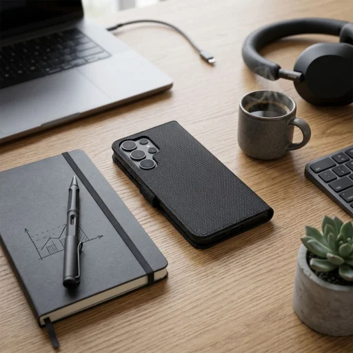 Samsung Galaxy A56 5G 4Card RFID knižkové puzdro proti krádeži z čiernej ekokože - 6