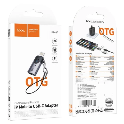 Hoco UA46A OTG Lightning - USB-C adaptér 2A sivý - 9