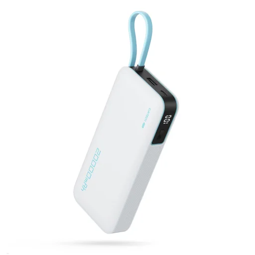 Cuktech CUKP200NGLLG 55W 20000mAh Powerbanka so zabudovaným USB-C káblom - biela - 1