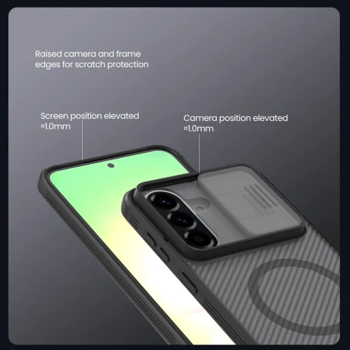 Nillkin CamShield PRO Magnetické puzdro pre Samsung Galaxy A57 Priehľadné čierne puzdro - 5