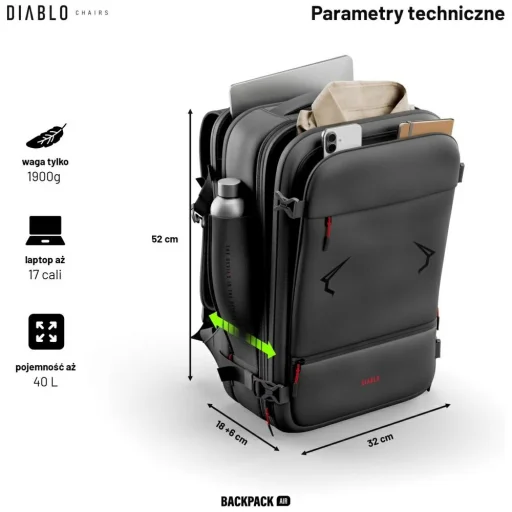 Multifunkčný vákuový batoh Diablo Chairs Backpack Air čierny - 7