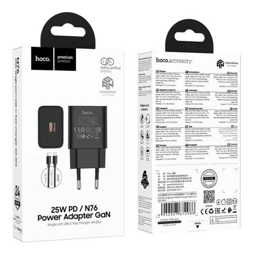 Hoco USB-C QC PD 25W sieťová nabíjačka + kábel USB-C – USB-C N76 čierna - 9