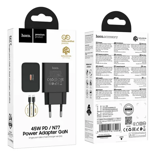 Hoco USB-C QC PD 45W sieťový nabíjací adaptér + USB-C - USB-C kábel čierny - 9