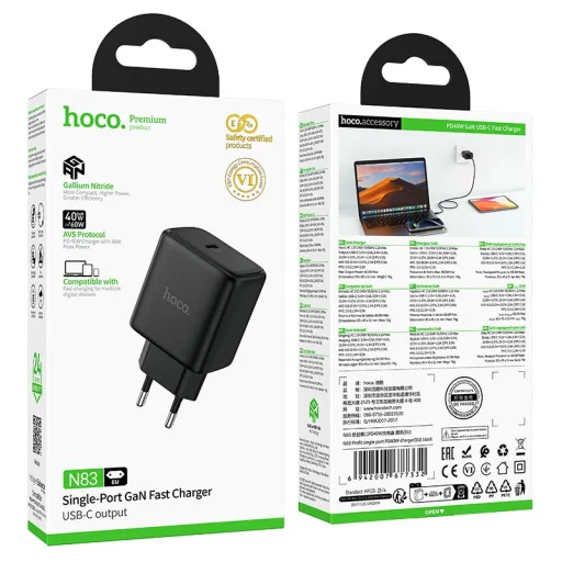 Hoco N83 USB-C PD AVS GaN sieťový nabíjací adaptér 40W / max. 60W čierny - 6