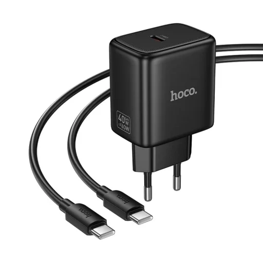Hoco USB-C PD AVS GaN sieťová nabíjačka s káblom USB-C – USB-C N83 čierna 40W max. 60W - 2