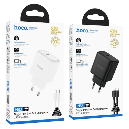 Hoco USB-C PD AVS GaN sieťová nabíjačka s káblom USB-C – USB-C N83 čierna 40W max. 60W - 7
