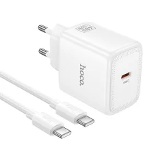 Hoco USB-C PD AVS GaN sieťový nabíjací adaptér 40W max. so 60W USB-C - USB-C káblom N83 biely