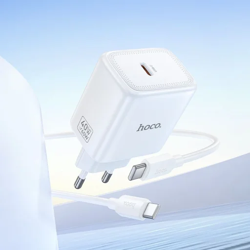 Hoco USB-C PD AVS GaN sieťový nabíjací adaptér 40W max. so 60W USB-C - USB-C káblom N83 biely - 6