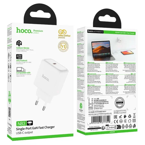 GaN nabíjačka na telefón Hoco USB C PD AVS 40W max 60W N83 biela - 4