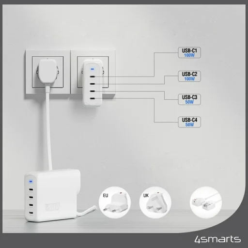 4smarts GaN Flex Pro Travel 200W 4 USB-C biely sieťový nabíjací adaptér - 8