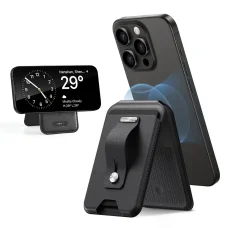 ESR - Geo magnetická peňaženka so stojanom - MagSafe, vegánska koža, 3 sloty na karty, technológia blokovania RFID - čierna