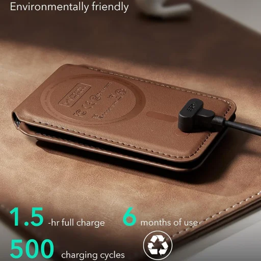 ESR - Geo HaloLock Wallet Stand tok (2K6091062) - MagSafe, Vegán bőr, Minden egyben zseb, 1–5 kártya tárolására - Karamell barna - 3