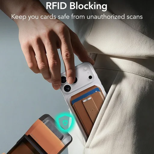 ESR - Geo HaloLock Wallet Stand tok (2K6091062) - MagSafe, Vegán bőr, Minden egyben zseb, 1–5 kártya tárolására - Karamell barna - 5