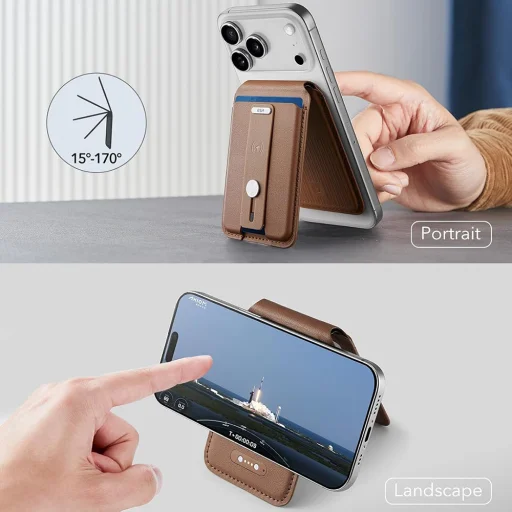 ESR - Geo HaloLock Wallet Stand tok (2K6091062) - MagSafe, Vegán bőr, Minden egyben zseb, 1–5 kártya tárolására - Karamell barna - 6