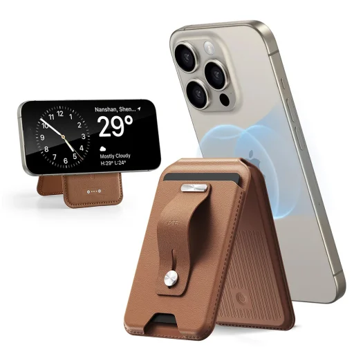 ESR - Geo magnetická peňaženka so stojanom - MagSafe, vegánska koža, 3 priehradky na karty, technológia blokovania RFID - hnedá - 1