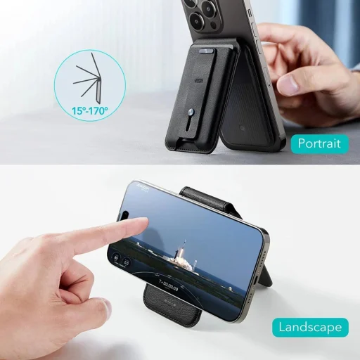 ESR - Geo magnetická peňaženka so stojanom - MagSafe, vegánska koža, 3 priehradky na karty, technológia blokovania RFID - hnedá - 3