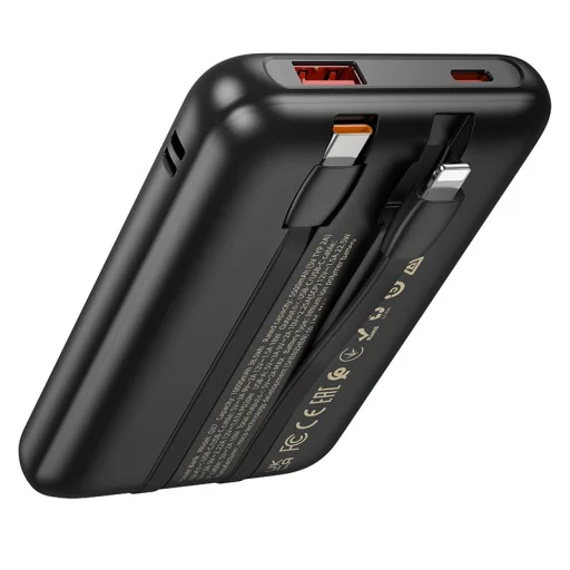 Hoco Q37 10000 mAh QC PD 22,5W beépített USB-C + Lightning kábelekkel powerbank fekete - 6