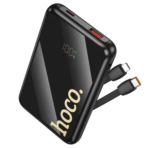 Hoco Q37 10000 mAh QC PD 22,5W powerbanka so zabudovanými káblami USB-C + Lightning, čierna - 1