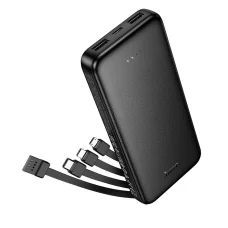 Hoco J163 10000 mAh 2A powerbank négy beépített kábellel USB-A + USB-C + Lightning + Micro USB fekete