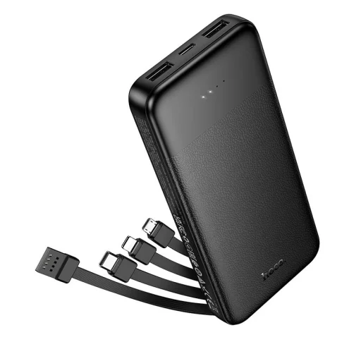 Hoco J163 10000 mAh 2A powerbanka so štyrmi vstavanými káblami USB-A + USB-C + Lightning + Micro USB čierna - 1