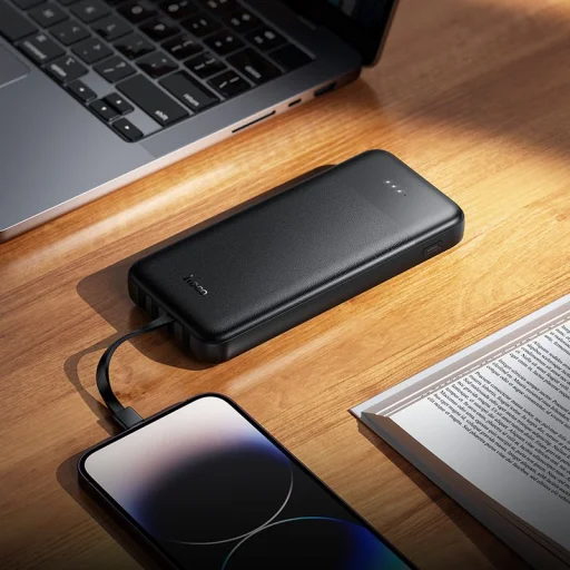Hoco J163 10000 mAh 2A powerbanka so štyrmi vstavanými káblami USB-A + USB-C + Lightning + Micro USB čierna - 5