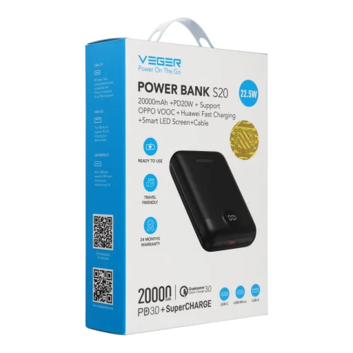 Veger S20 (W2081) PD QC3.0 2A 22,5W 20000 mAh čierna - 6