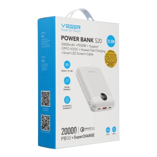 Veger S20 (W2081) PD QC3.0 2A 22,5W 20000 mAh biela powerbanka - 1