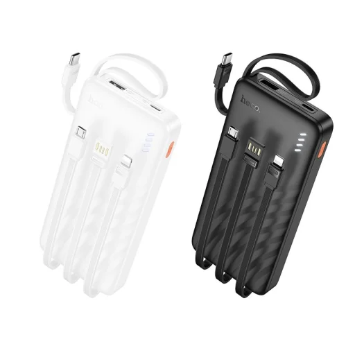 Hoco J146 Powerbank 10000 mAh 2A so štyrmi vstavanými káblami USB-A + USB-C + Lightning + Micro USB čierna - 4