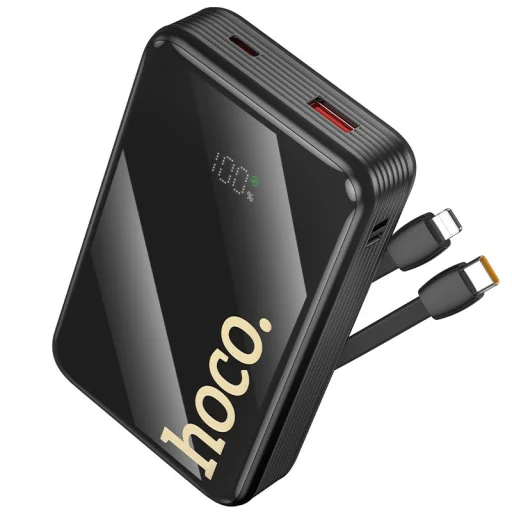 Hoco Q37A 20000 mAh QC PD 22,5W powerbanka so zabudovanými káblami USB-C + Lightning, čierna - 3