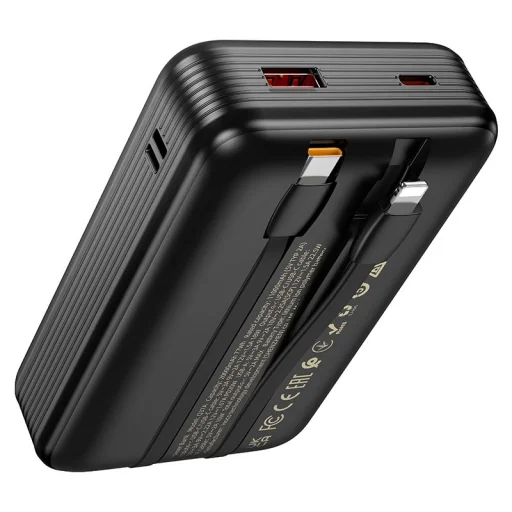 Hoco Q37A 20000 mAh QC PD 22,5W beépített USB-C + Lightning kábelekkel powerbank fekete - 6