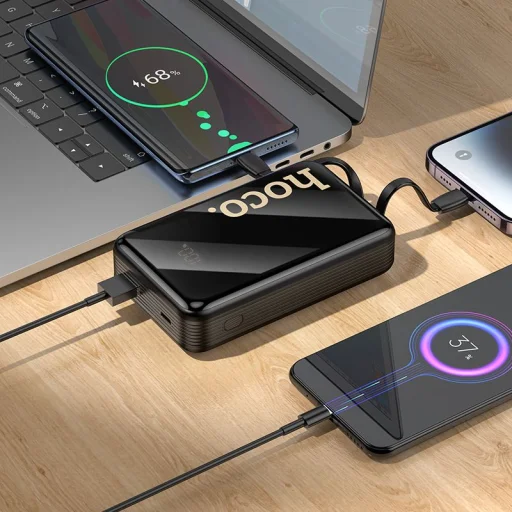 Hoco Q37A 20000 mAh QC PD 22,5W beépített USB-C + Lightning kábelekkel powerbank fekete - 7