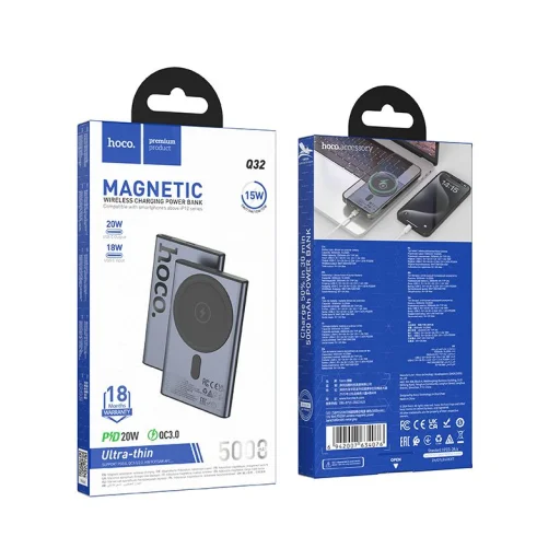 Hoco Q32 MagSafe kompatibilná 5000 mAh QC PD 20W powerbanka, metalická sivá - 7