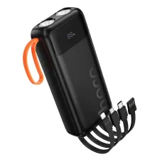 Hoco J151A 20000 mAh 2A powerbanka so zabudovanými káblami USB-A + USB-C + Lightning + Micro USB a dvojitým svetlom, čierna