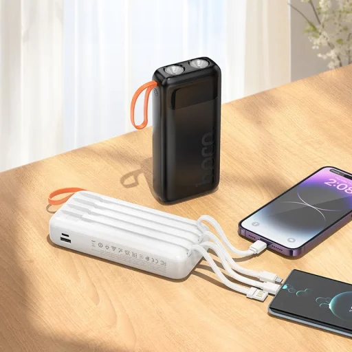 Hoco J151A 20000 mAh 2A powerbanka so zabudovanými káblami USB-A + USB-C + Lightning + Micro USB a dvojitým svetlom, čierna - 5