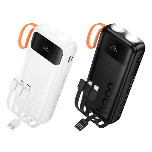 Hoco J151A 20000 mAh 2A powerbank beépített USB-A + USB-C + Lightning + Micro USB kábelekkel és dupla lámpával, fekete - 4