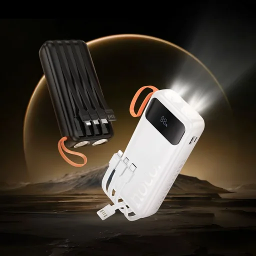 Hoco J151A 20000 mAh 2A powerbank beépített USB-A + USB-C + Lightning + Micro USB kábelekkel és dupla lámpával, fekete - 6