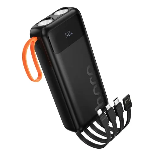 Hoco J151A 20000 mAh 2A powerbanka so zabudovanými káblami USB-A + USB-C + Lightning + Micro USB a dvojitým svetlom, čierna - 1