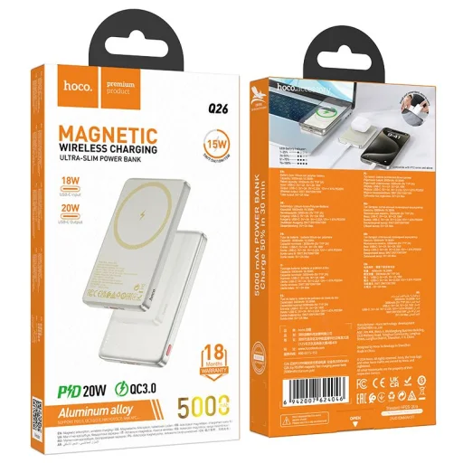 MagSafe kompatibilis Hoco Q26 5000 mAh QC PD 2A 20W powerbank narancssárga - 4