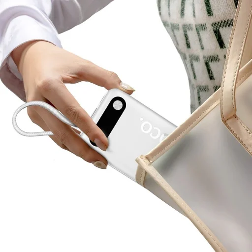 Hoco J171A 20000 mAh QC PD 2A 22,5W beépített USB-C + Lightning kábelekkel powerbank fehér - 2