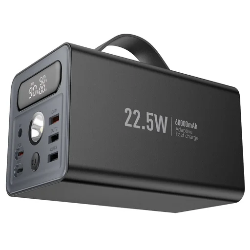 Hoco 60000 mAh QC PD 3A 22,5W DC12V beépített lámpával J138 fekete Powerbank - 2