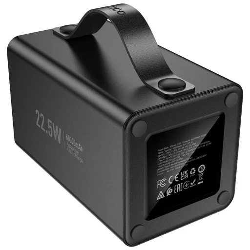 Hoco 60000 mAh QC PD 3A 22,5W DC12V beépített lámpával J138 fekete Powerbank - 5