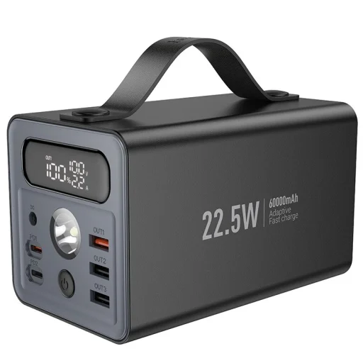 Hoco 60000 mAh QC PD 3A 22,5W DC12V beépített lámpával J138 fekete Powerbank - 1